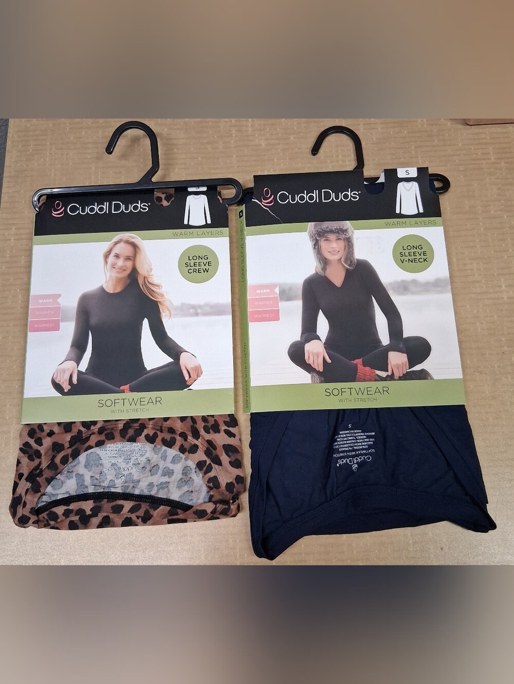Cuddl Duds Softwear Long Sleeve Tops Navy  & Leopard Print S